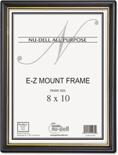 8 X 10 Inches EZ Mount Document Frame Plastic Face, Black with Gold Trim