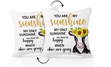 You are My Sunshine Gifts Sunflower Cow Decor Double-Sided Pillowcase, Throw...