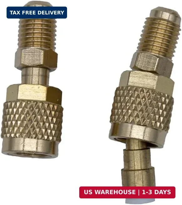 R410A Refrigeration Adapter: 5/16" Female Quick Coupler to 1/4" Male Flare - Bra