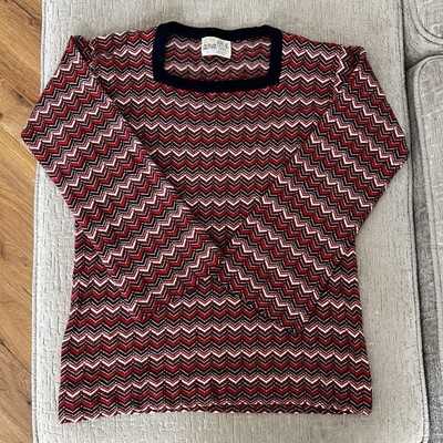 Vintage 80 s Valerie Louthan for N.Peal cashmere zigzag knit pattern sweater -M