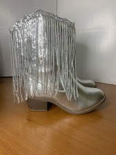 Western Cowgirl Boots Silver Fringe Rhinestone Little Girls Size 13