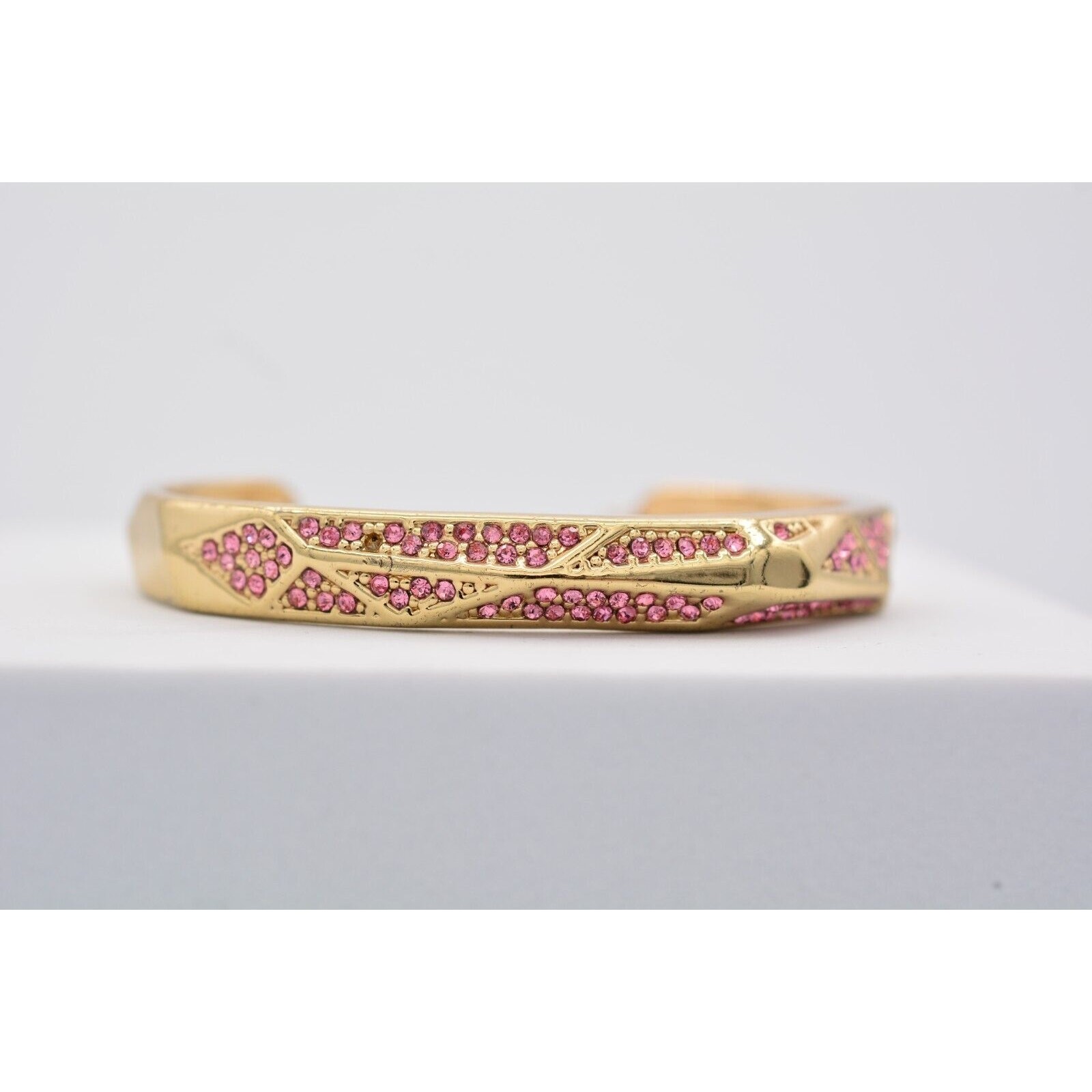 Statement Bangle Bracelet Pave Pink Rhinestone Cr… - image 9