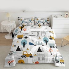 Construction Bedding Set Full Size Boys Girls Downtown Road Comforter Set for...