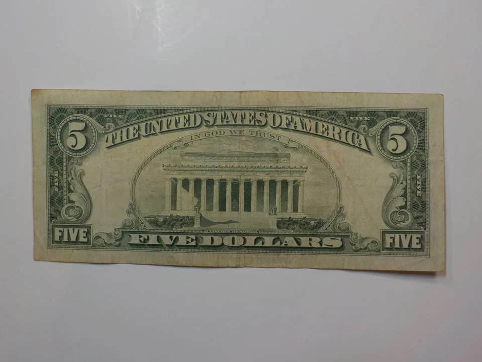Currency Note 1963 5 Dollar Bill Paper Money Red Seal United States USA VTG  - Image 2 of 2