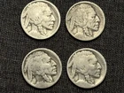 Four 1913-P Type 1 (on mound) Buffalo Nickels - Original Circulated Condition