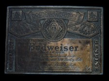 TB13117 VINTAGE 1970s  GENUINE BUDWEISER LAGER BEER  ADVERTISEMENT BELT BUCKLE