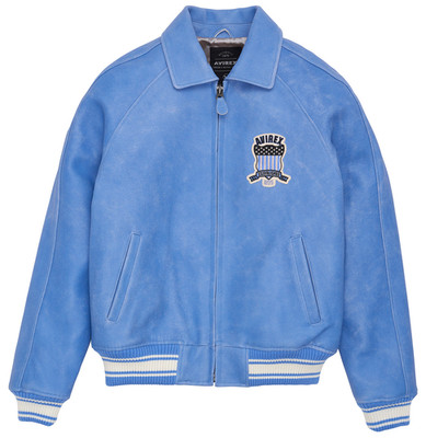 Men s Avirex Blue Leather Bomber Jacket | American Flight Aviator Pilot Coat