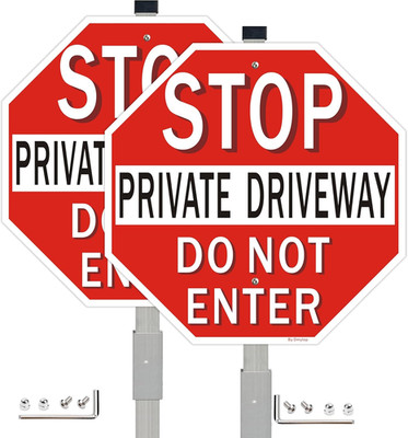 Private Driveway Do Not Enter Signs 2 Pack Reflective Aluminum With Metal Stakes