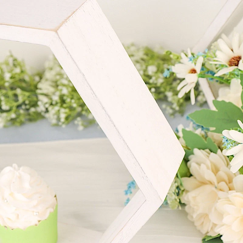 2 ESTANTES DE PARED GEOMÉTRICOS DE MADERA HEXAGONALES BLANCOS 9" boda fiesta decoración del hogar Foto 4 de 4