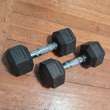 7.5kg Pair of Hex Dumbbells - Rubber Encased Cast Iron - Gym Free Weights