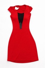 Red Black Mesh Accent Bodycon Mini Dress Cut Out Short Sleeve Pullover