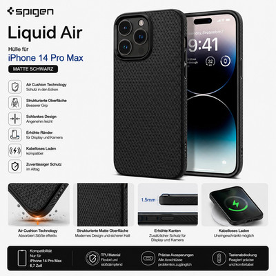 Spigen Liquid Air Hülle für Apple iPhone 14 Pro Max 6,7'' Matte Black Schwarz