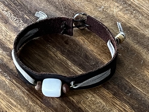 Sundance Catalog Leather Bracelet With White Stone **Preowned