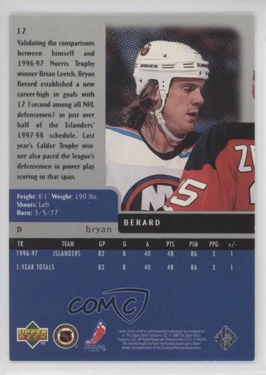 1997-98 Upper Deck Black Diamond Triple Diamond Bryan Berard #12 - Image 2 of 2