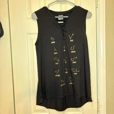 Modern Lux Large Black Sleeveless Top Zodiac Constellation Lace Up Graphic Tee