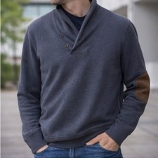 Polo Ralph Lauren Shawl Collar Sweatshirt Charcoal Men's Size L Elbow Patches