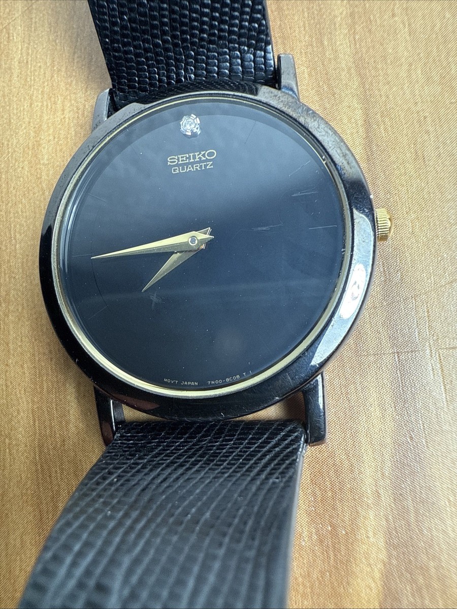 Vintage Seiko Watch Men 34mm Black Dial Black Tone Round 7n00-8a49