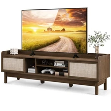 Wooden TV Stand for TVs up to 65" w/ Storage Adjustable Shelf & Sliding Doors