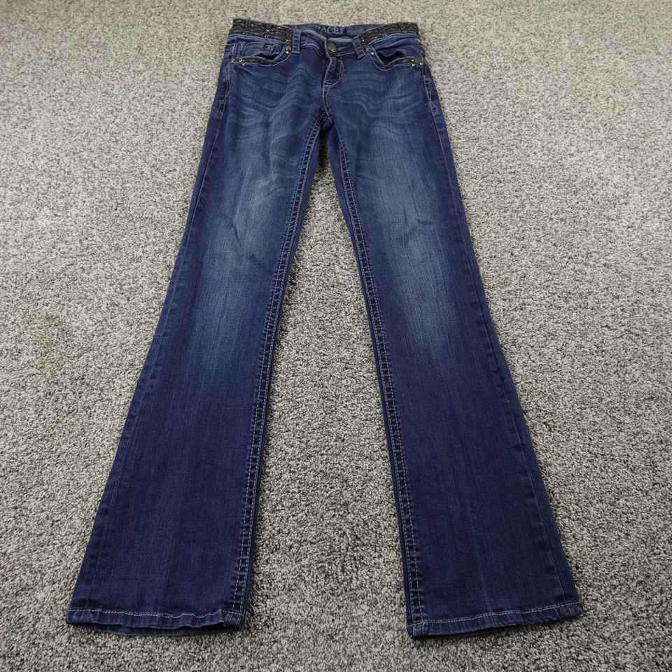 Pantalones de mezclilla Grace In LA para mujer 29 azul oscuro tiro bajo bota desvanecida elástica Y2K Foto 2 de 4