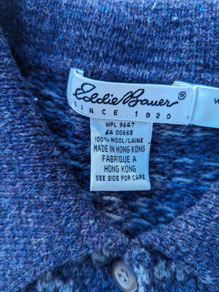 Cárdigan suéter de lana Eddie Bauer de colección para mujer grande azul pata de gallo preppy Foto 4 de 4