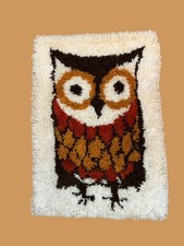 1970s Vintage Owl Latch-Hook Rug or Wall Decor