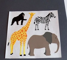 Mrs Grossman Stickers One 6 x 6 Sticker Sheet~Zebra~Ape~Elephant~Giraffe~NOOP