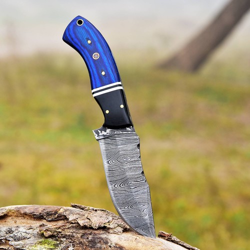 CUSTOM FORGED DAMASCUS STEEL BOWIE HUNTING/CAMPING SKINNER KNIFE W/SHEATH 765
