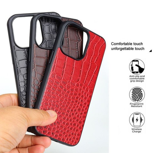 Genuine Leather Case For iPhone 14 Pro Max 13 Retro Crocodile Texture Back Cover - Picture 7 of 25