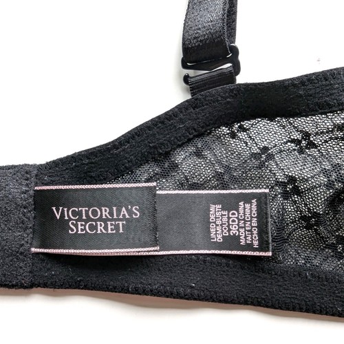 Reggiseno Victorias Secret taglia 36DD foderato Demi ferretto nero pizzo modellato coppa - Foto 2 di 10