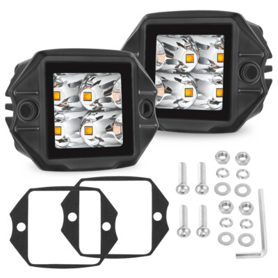 4x 3 Inch Amber Flush Mount LED Cube Pods Backup Reverse Rear Bumper Fog Lights 