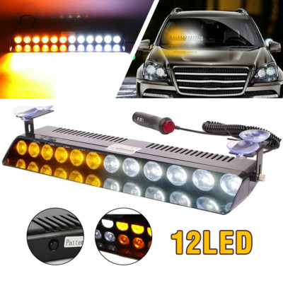 12-LED Auto Frontblitzer Blitzlicht Warnleuchte LKW KFZ Strobe Licht Weiß&Gelb