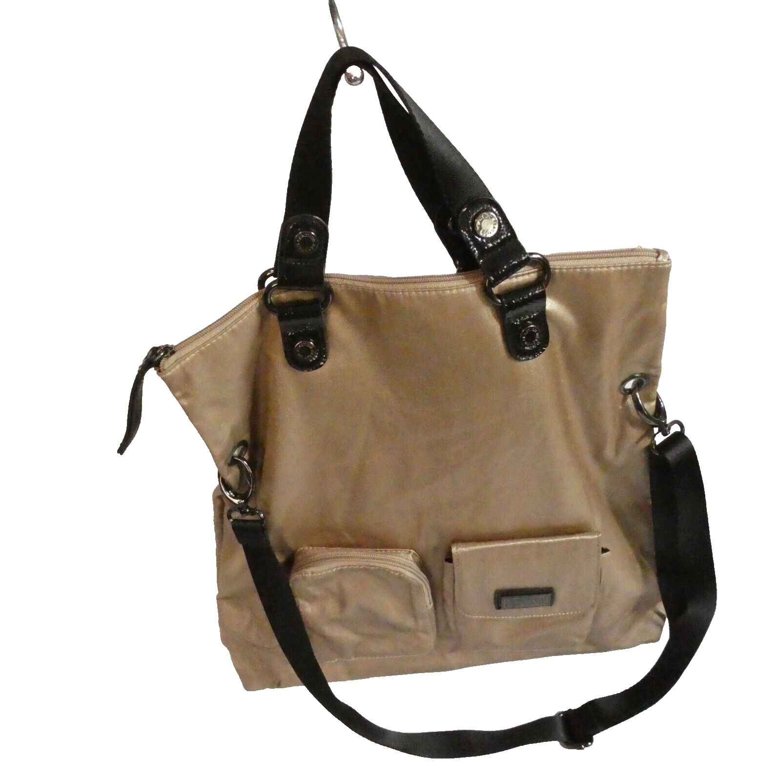 Kenneth Cole Reaction Tote Crossbody Shoulder Handbag Purse Gold Nylon EUC