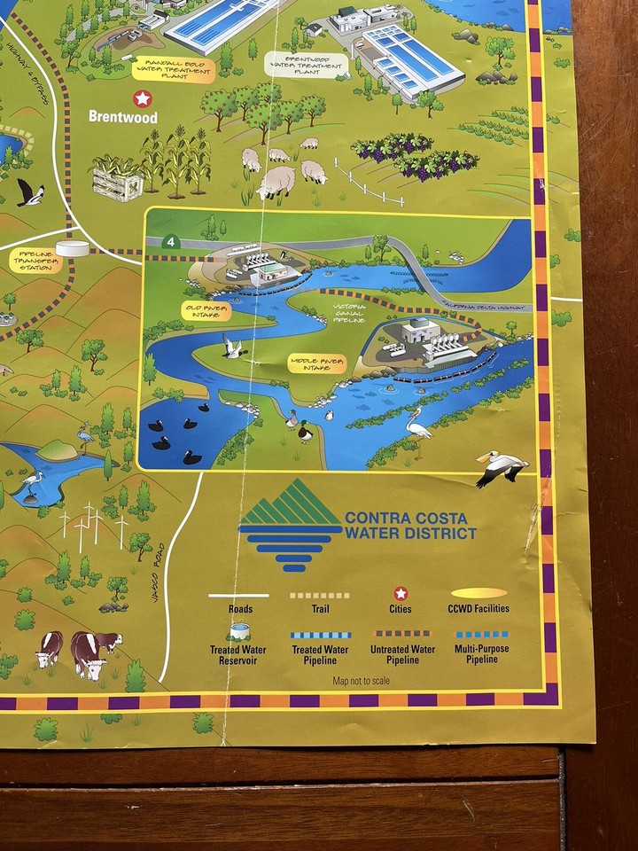 Vintage Contra Costa County Water District Cartoon Map 36 X 24 eBay