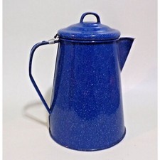 Enamelware Camping Coffee Pot w/Lid Blue White Speck No insides Camping