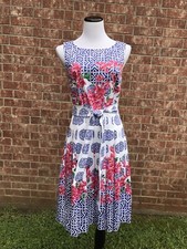Talbots Blue Pink White Floral Fit & Flare Dress Flowers size 6