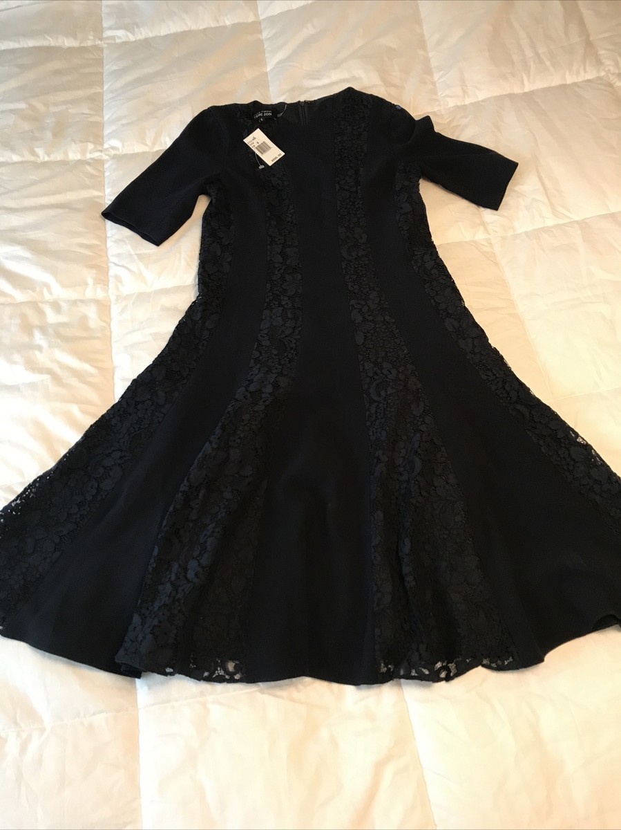 $600 NWT Teri Jon by Rickie Freeman Navy/Black Lace Short Sleeve Dress,  Size 6 | eBay