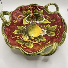 Hand Painted - 3 Handle Ceramic Centerpiece Bowl with Lemon