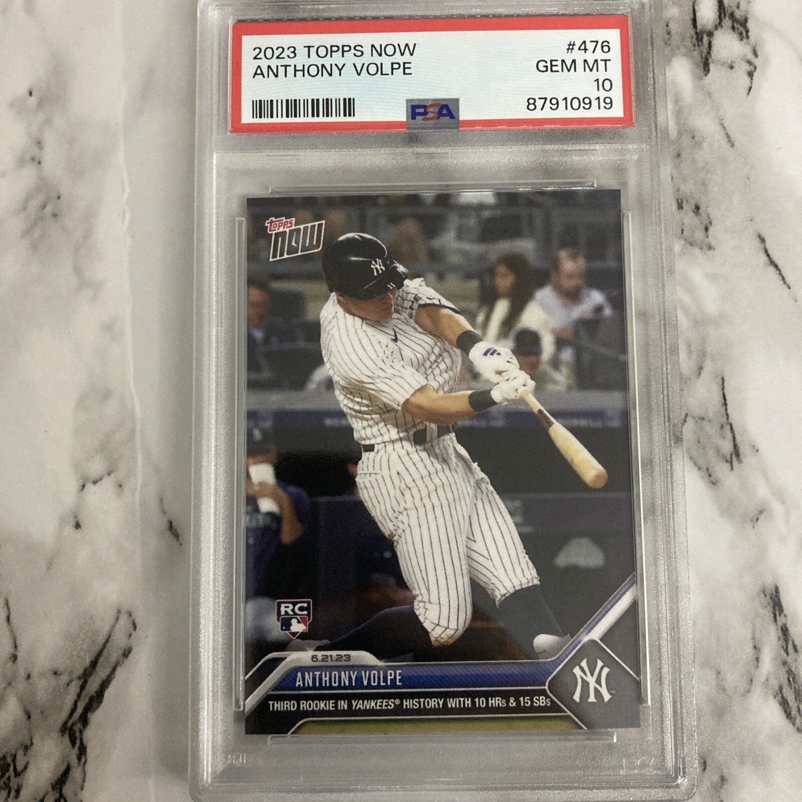 2023 Topps Now #476 Anthony Volpe Rookie RC 10 HR/15 SB PSA 10 - Low Pop 41