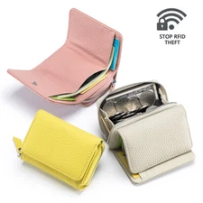 Women RFID Blocking Mini Leather Short Wallet Card Case Holder Zipper Cion Purse