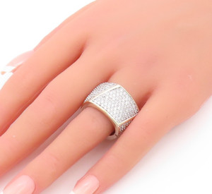 Authentic 925 Sterling Silver Vintage Ring Gold Plated CZ Cubical Inlay SZ 7 RG32108