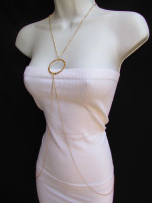 SEXY WOMEN GOLD HARNESS CLASSIC FASHION METAL BODY CHAIN JEWELRY LONG NECKLACE