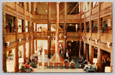 Postcard Many Glacier Hotel Swiss Chalet northeastern Montana - Interior
