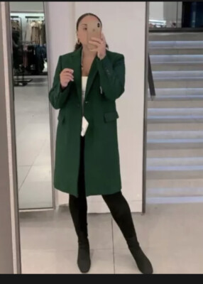 RARE!! ZARA WOMEN NEW MENSWEAR STYLE WOOL COAT MANTECO BOTTLE