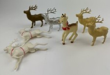 Lot of 7 Reindeer Christmas Rudolph Hard Plastic Silver Brown White Deer Vintage
