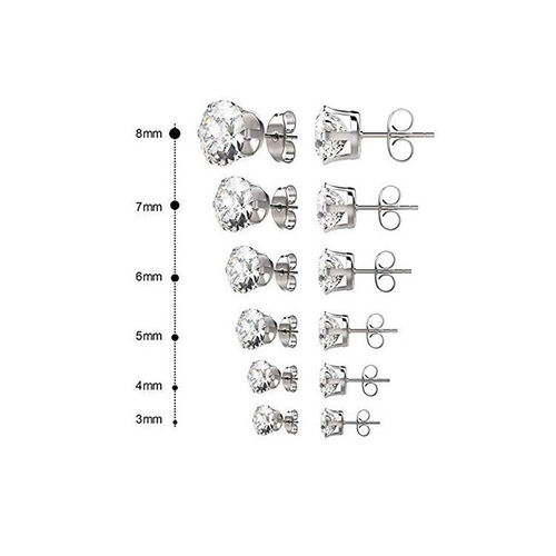 12 Pcs Shiny Stud Earrings Set AAA Crystal Earring Stud Jewelry 3/4/5/6/7/8mm