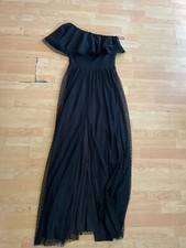 ASOS John Zack Black one shoulder maxi dress 10 TALL Wednesday vibes tulle D18