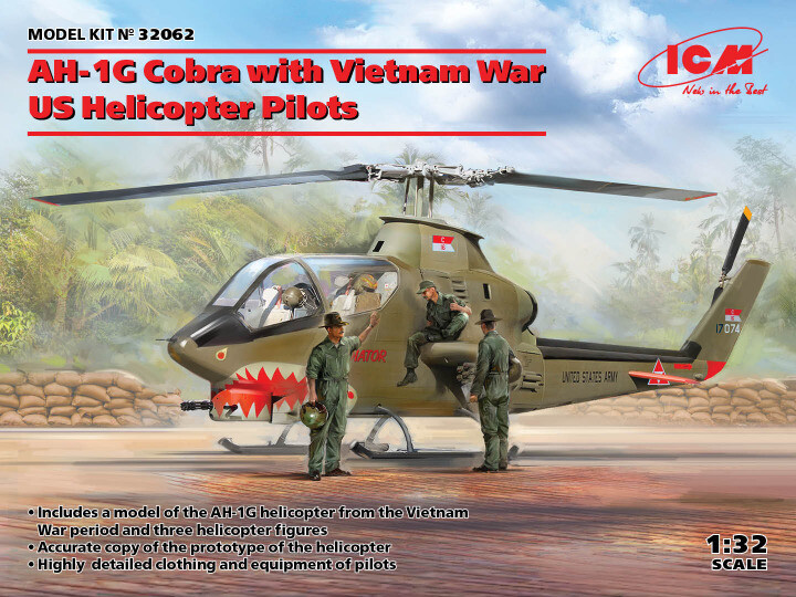 ICM 32062 1:32nd scale Bell Cobra AH-1G with Vietnam War US Helicopter Pilots