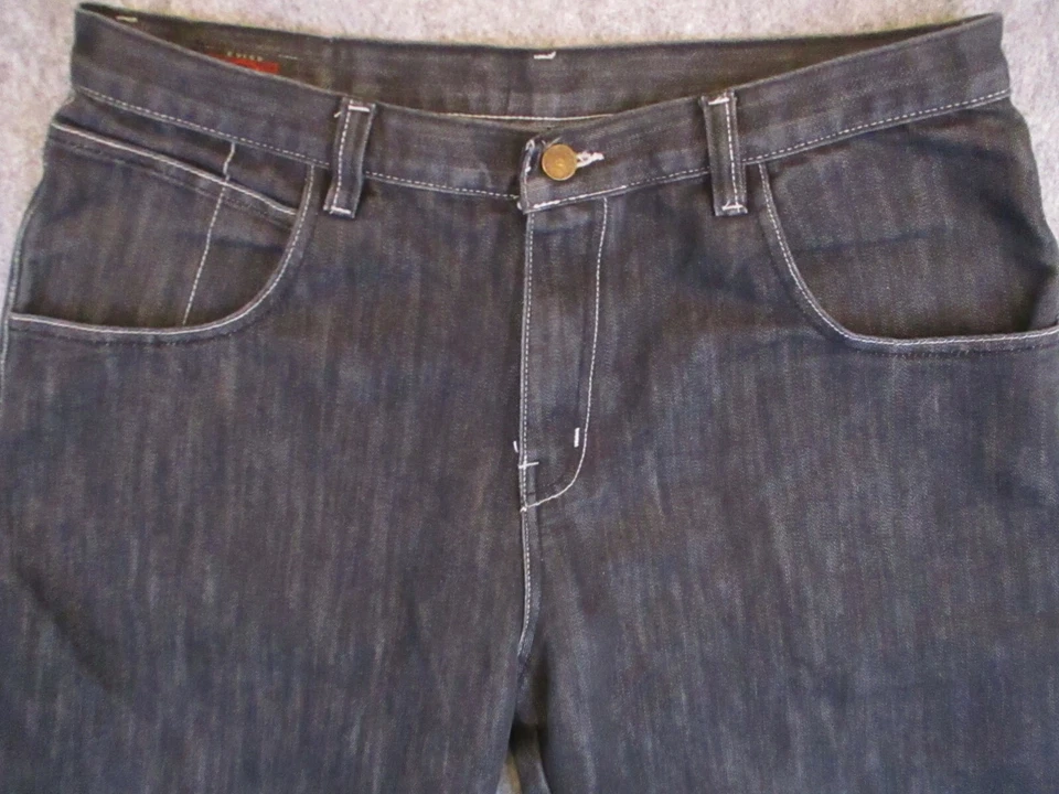 Мужские джинсы Evisu 36x34 черная джинсовая ткань прямые штанины многоцветные логотипы ретро - Изображение 3 из 4