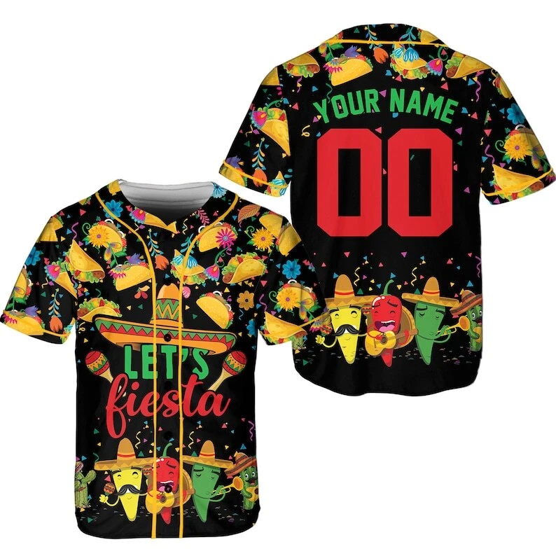 Personalized 'Let's Fiesta' Baseball Jersey, Custom Name Cinco De Mayo Shirt