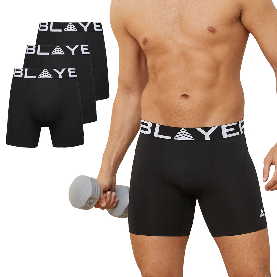 THE ESSENTIALS WARDROBE Mens Sports Boxers 3 Pack Gym Active Breathable Longer Leg Elasticated Waistband